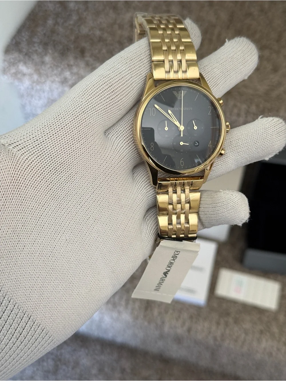 Emporio Armani men’s classic Gold-Tone Watch with Black Dial